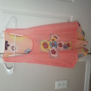 Almost Famous Pink Sunflower Cross Racerback Tank